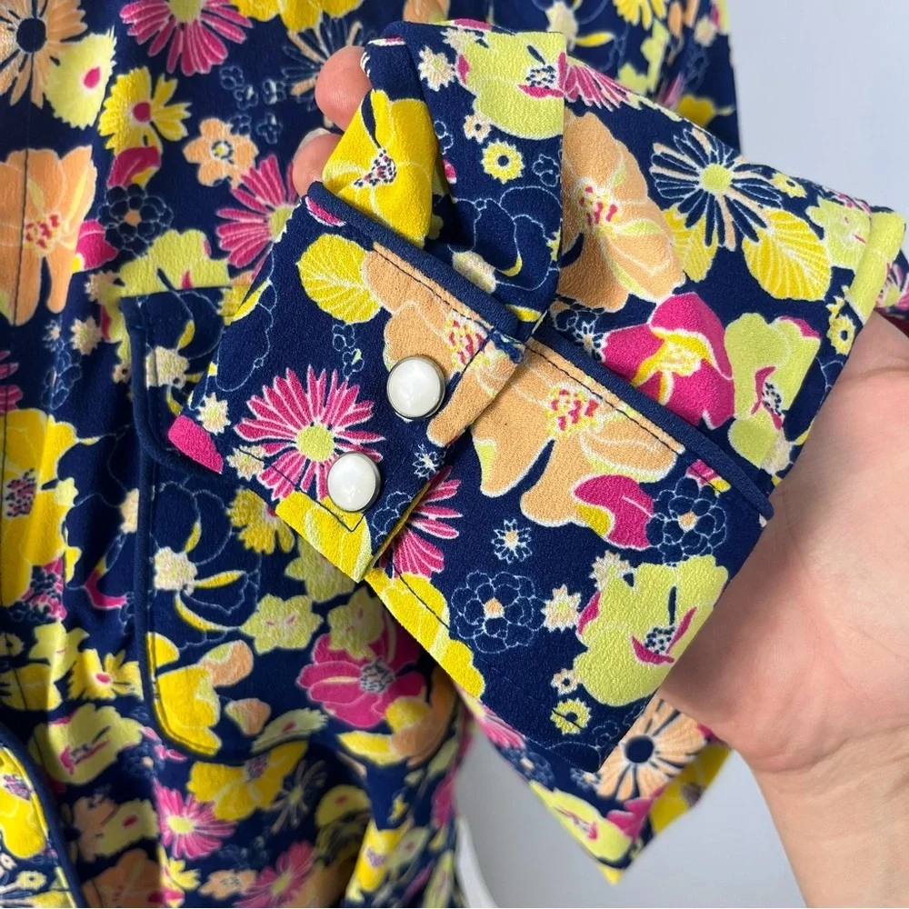 Modcloth NEW Size Large Pearl Snap Boho Western Floral Belted Shirt Dress H12 - Picture 8 of 9